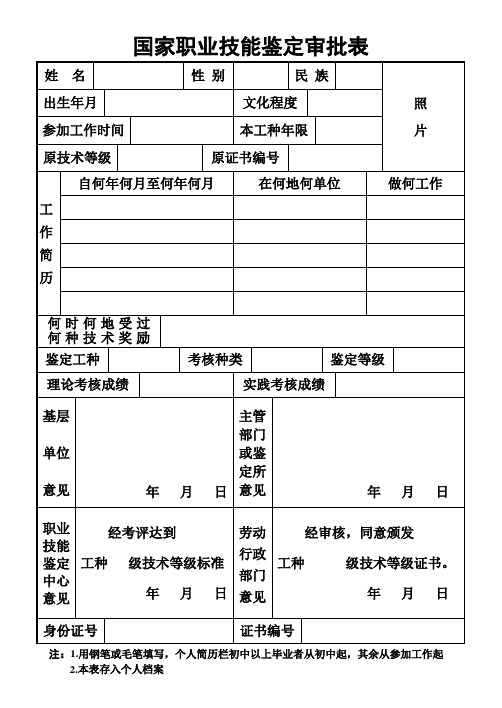 国家职业技能鉴定审批表