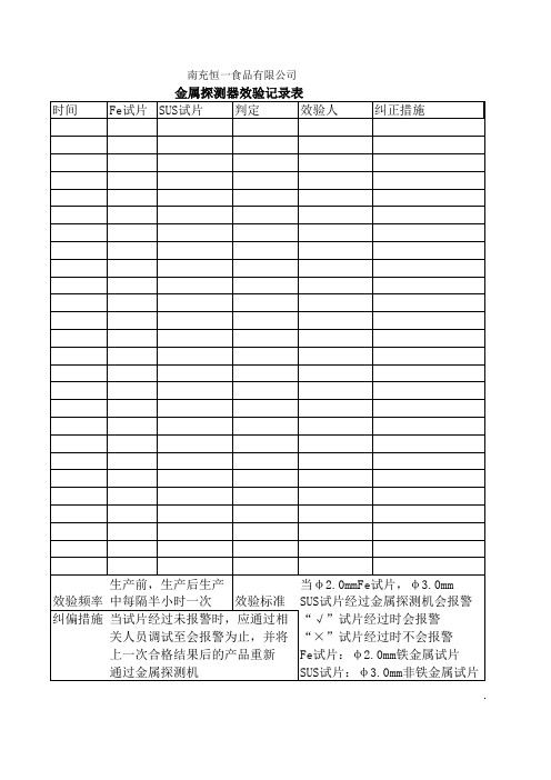 金属探测机记录表格