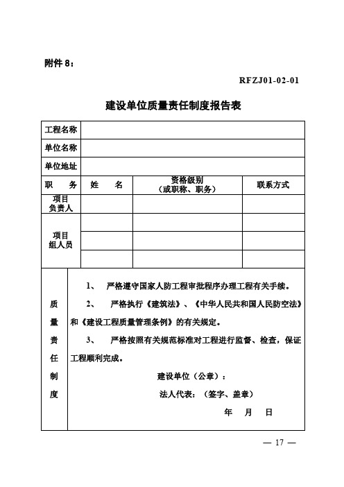 建设单位质量责任制度报告表