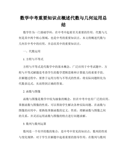 数学中考重要知识点概述代数与几何运用总结