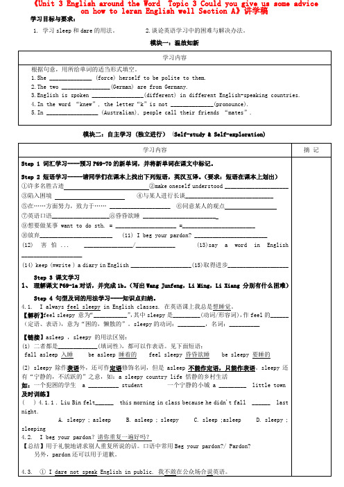 广东省河源市中英文实验学校九年级英语上册《Unit 3 English around the W