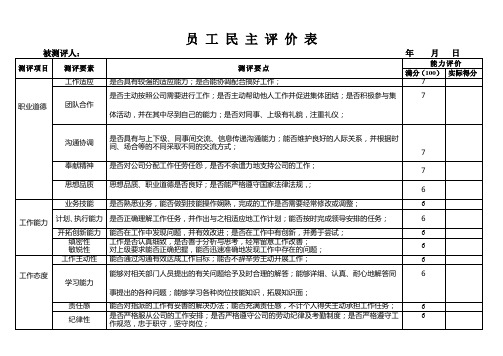 员工民主评价表