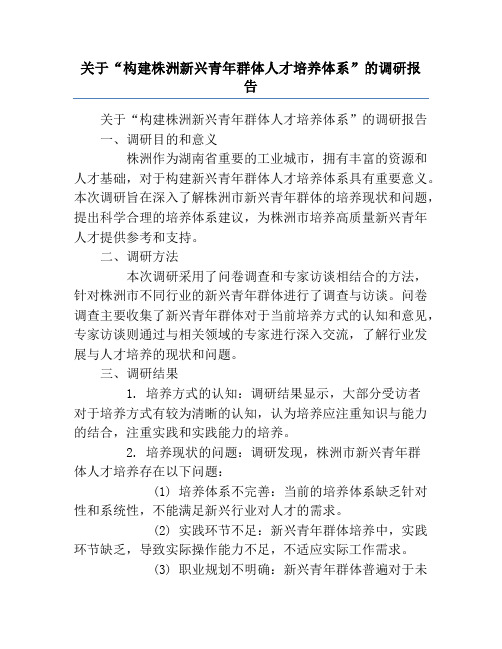 关于“构建株洲新兴青年群体人才培养体系”的调研报告