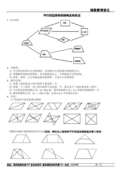 平行四边形知识结构及知识点