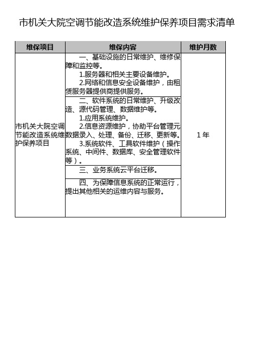 市机关大院空调节能改造系统维护保养项目需求清单