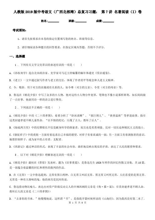 人教版2019版中考语文(广西北部湾)总复习习题: 第7讲 名著阅读(I)卷