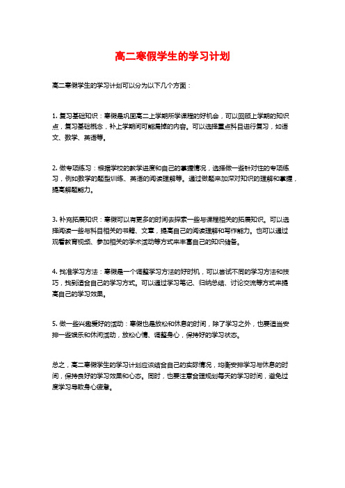 高二寒假学生的学习计划