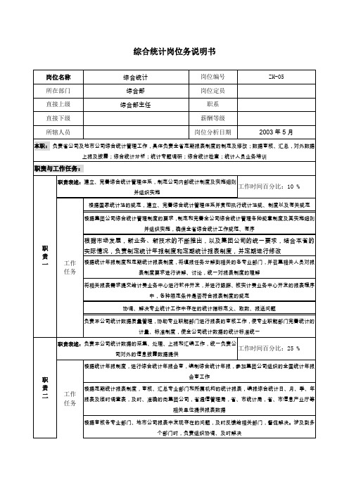 通信行业-综合部-统计岗位说明书.doc