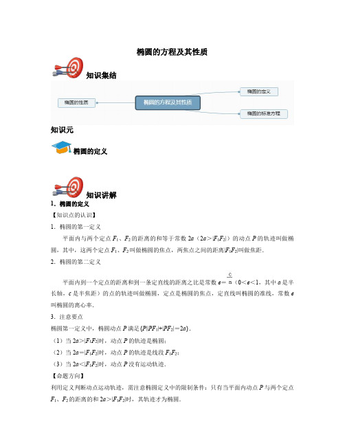 高中数学选修2-1-椭圆的方程及其性质