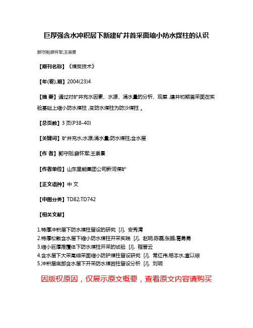 巨厚强含水冲积层下新建矿井首采面缩小防水煤柱的认识