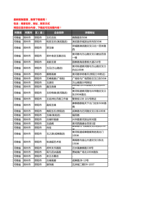 新版河南省郑州市荥阳市古玩企业公司商家户名录单联系方式地址大全25家