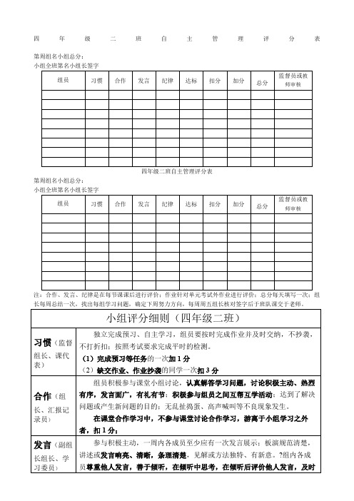 小组评分表及评分细则