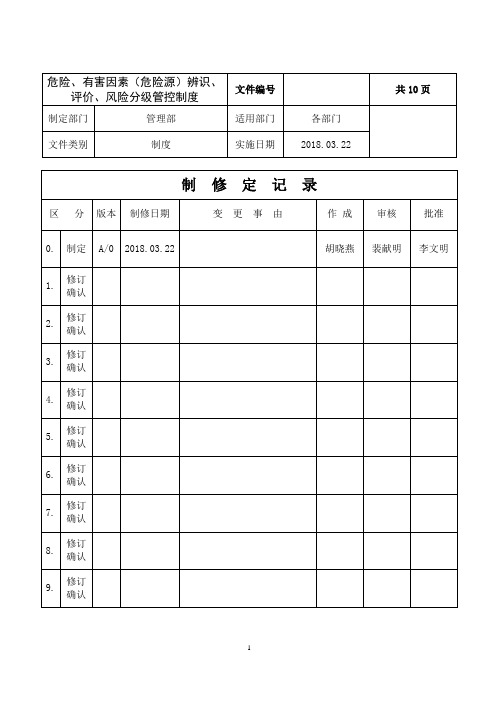 (完整版)危险、有害因素(危险源)辨识、评价、风险分级管控制度