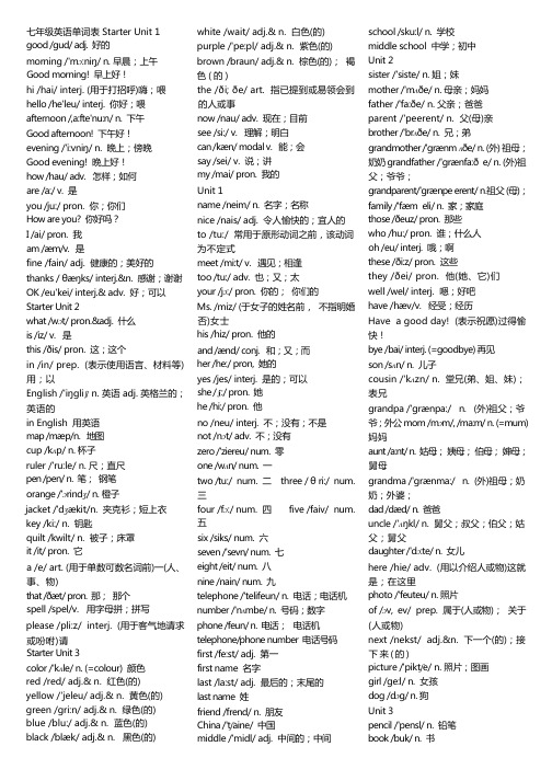 (完整版)新版人教版七年级上册英语词汇表