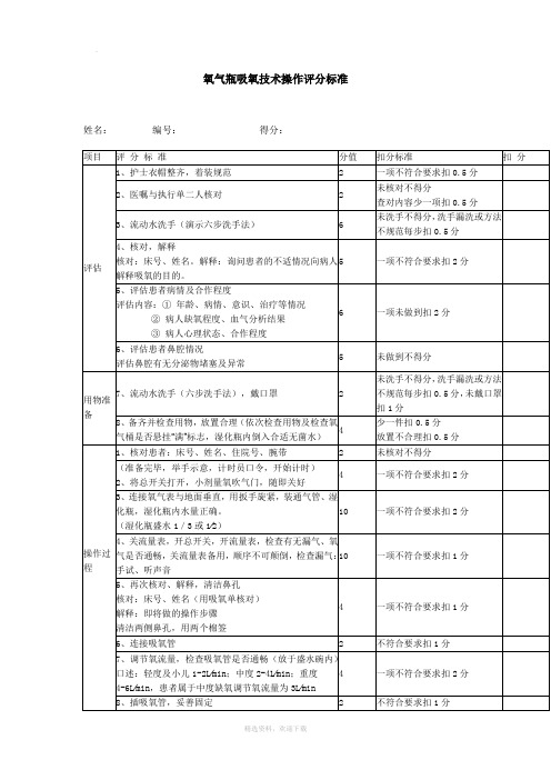 氧气瓶吸氧技术操作评分标准