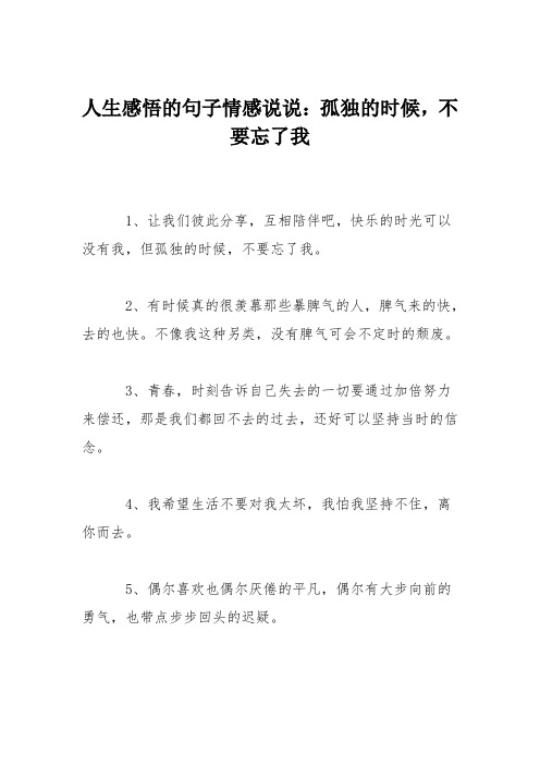 人生感悟的句子情感说说：孤独的时候,不要忘了我