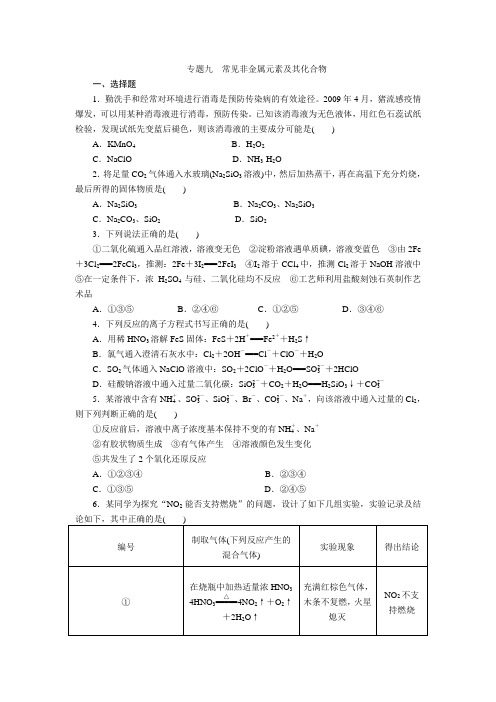 高考化学二轮复习精练专题 常见非金属元素及其化合物