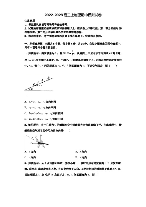 湖北省宜宜昌市部分示范高中教学协作体2022-2023学年高三物理第一学期期中考试模拟试题含解析