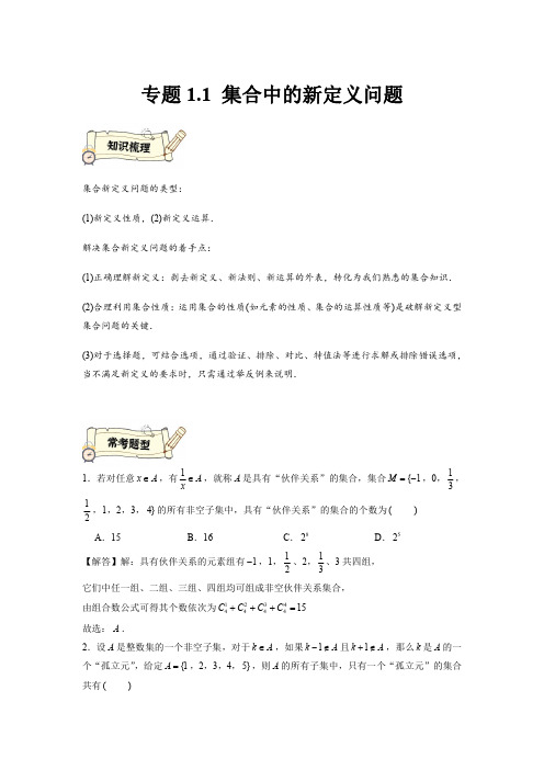 专题1.1 集合中的新定义问题(解析版).