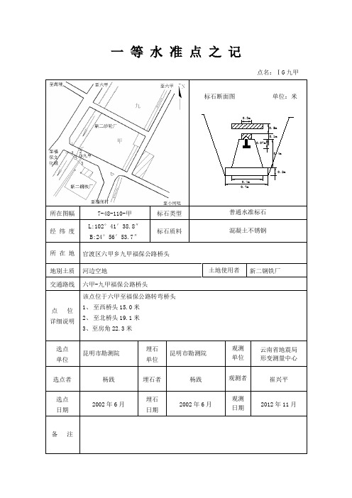 一 等 水 准 点 之 记