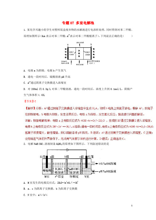 高考化学一轮复习 电化学 专题07 多室电解池练习