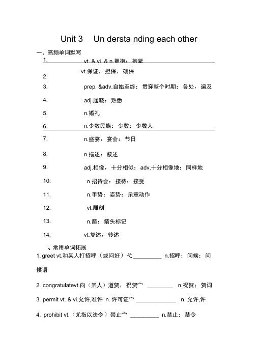 牛津译林版选修6Unit3重点基础知识过关默写检测(含答案)