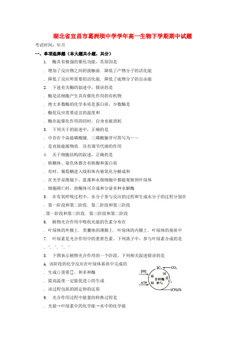 精选-湖北省宜昌市葛洲坝中学2018_2019学年高一生物下学期期中试题