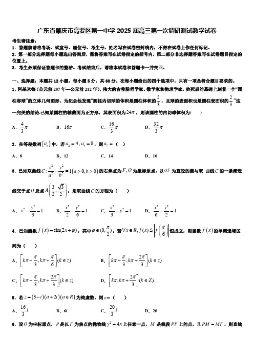 广东省肇庆市高要区第一中学2025届高三第一次调研测试数学试卷含解析