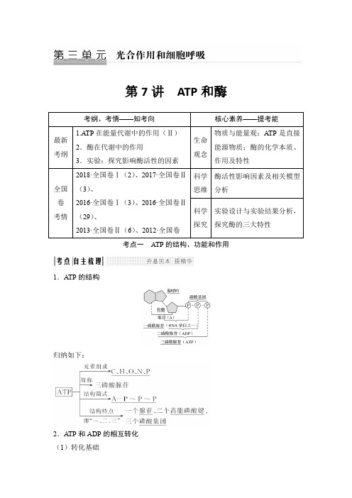 【苏教版】高考生物总复习必修1第3单元光合作用和细胞呼吸教案