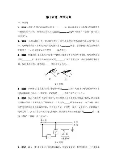 江西专版2019年中考物理总复习第十六讲生活用电分层精练