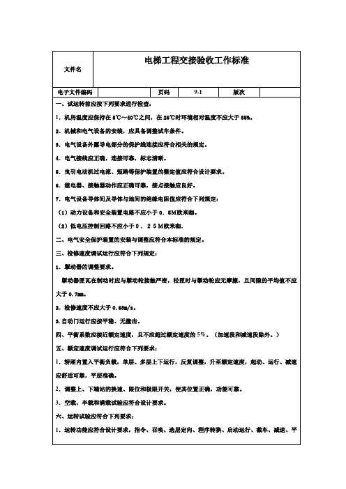 电梯验收标准对照表