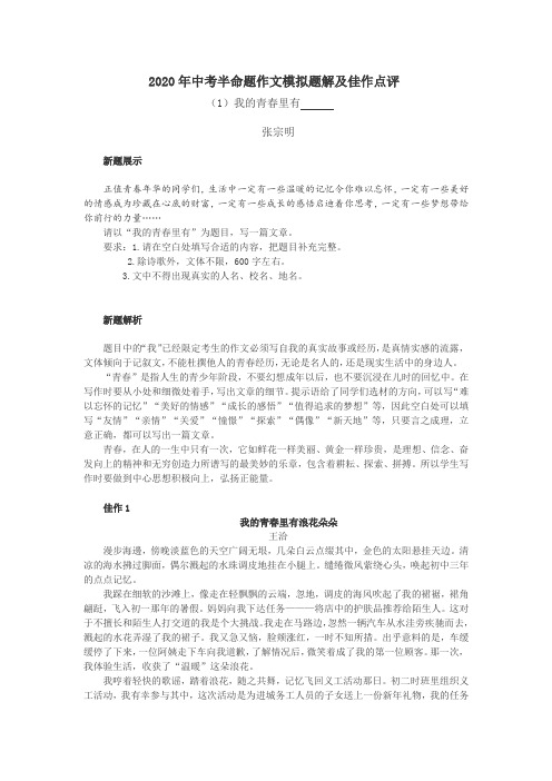 2020年中考半命题作文模拟题解及佳作点评