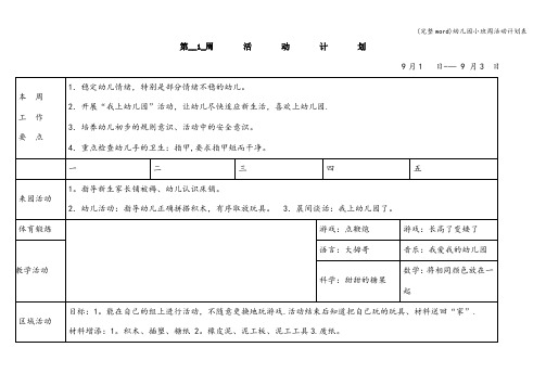 (完整word)幼儿园小班周活动计划表