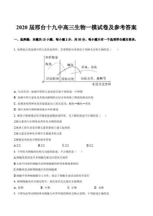 2020届邢台十九中高三生物一模试卷及参考答案