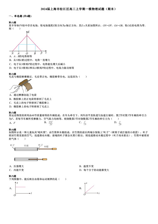 2024届上海市松江区高三上学期一模物理试题(期末)