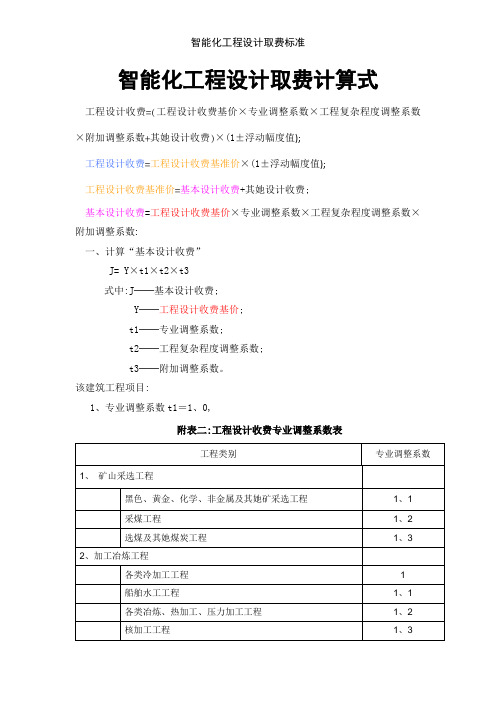 智能化工程设计取费标准