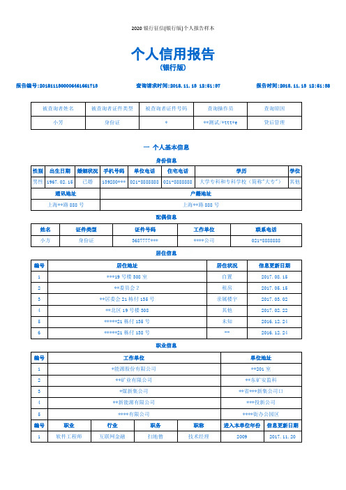 2020银行征信(银行版)个人报告样本