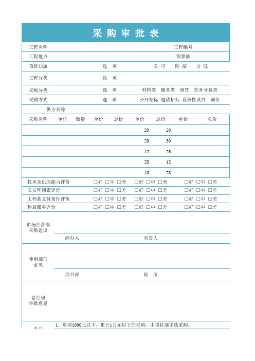 物料采购审批表