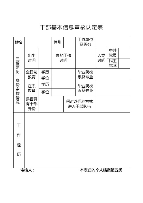 干部基本信息审核认定表