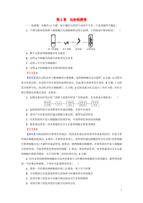 _新教材高中生物第2章细胞工程达标检测卷新人教版选择性必修