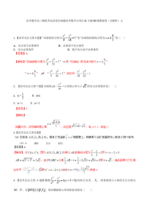 高考数学高三模拟考试试卷压轴题高考数学分项汇编 专题09 圆锥曲线含解析文