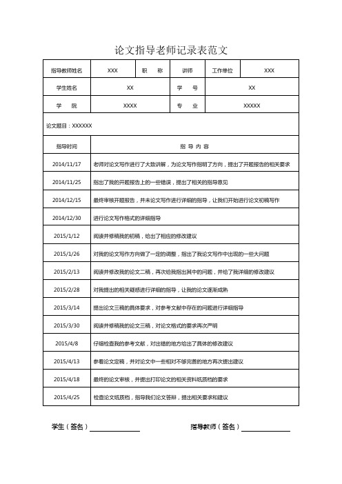 论文指导老师记录表范文