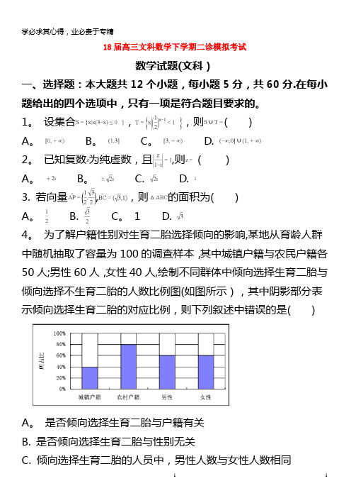 成都七中2018届高三数学下学期二诊模拟考试试题文