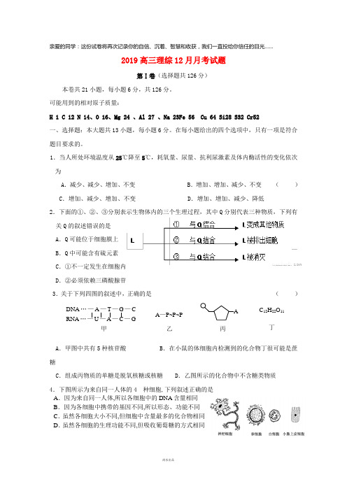 2019届高三理综12月月考试题 新版 人教版