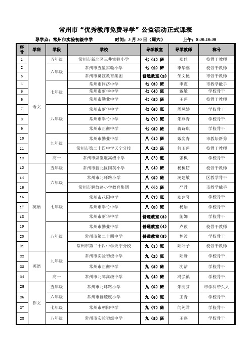 常州优秀教师免费导学公益活动正式课表