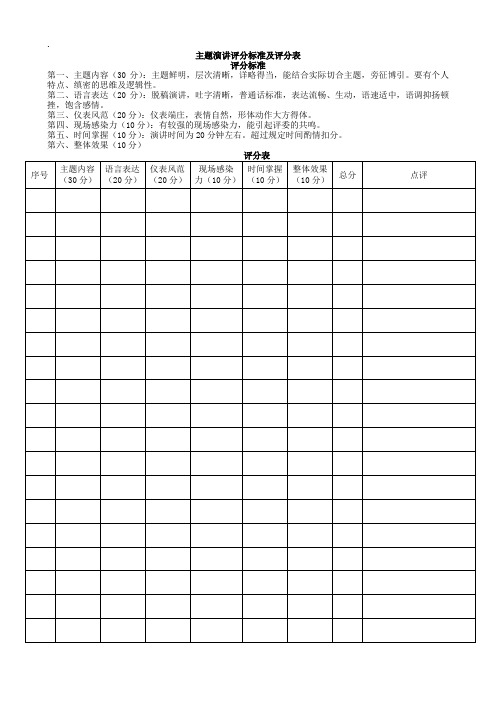 主题演讲评分标准及评分表