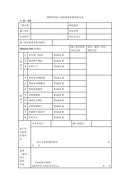 钢构件组装工程检验批质量验收记录