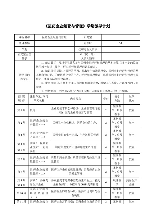 医药企业经营与管理计划