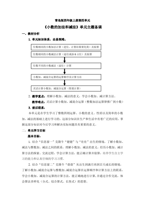 青岛版四年级上册第四单元小数的加法和减法教案