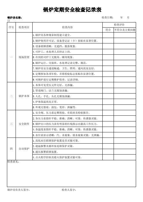 锅炉定期安全检查记录表